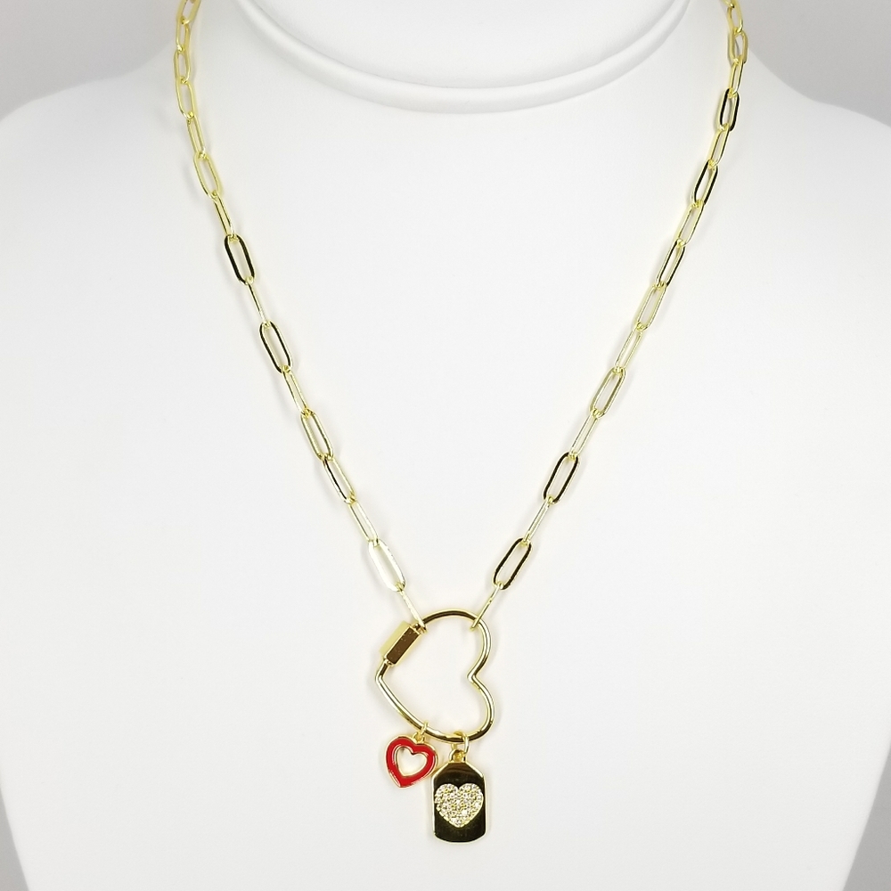 NEW 18K Gold Hears Carabiner Charms Necklace NWT - Picture 2 of 8